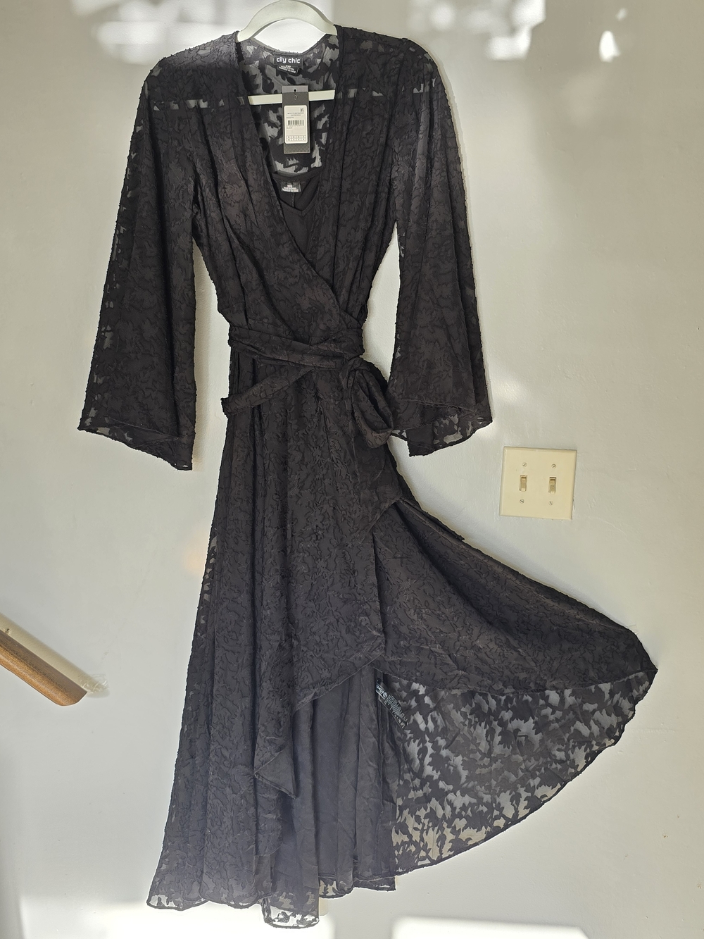 City Chic Black Lace Wrap Maxi Robe